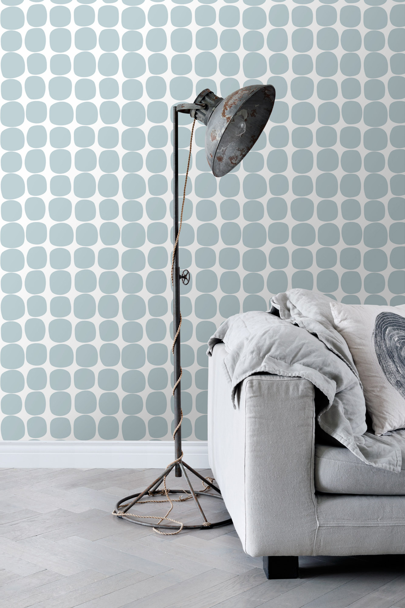 Tapete grafisch abgerundete Quadrate Scandi hellblau 139088