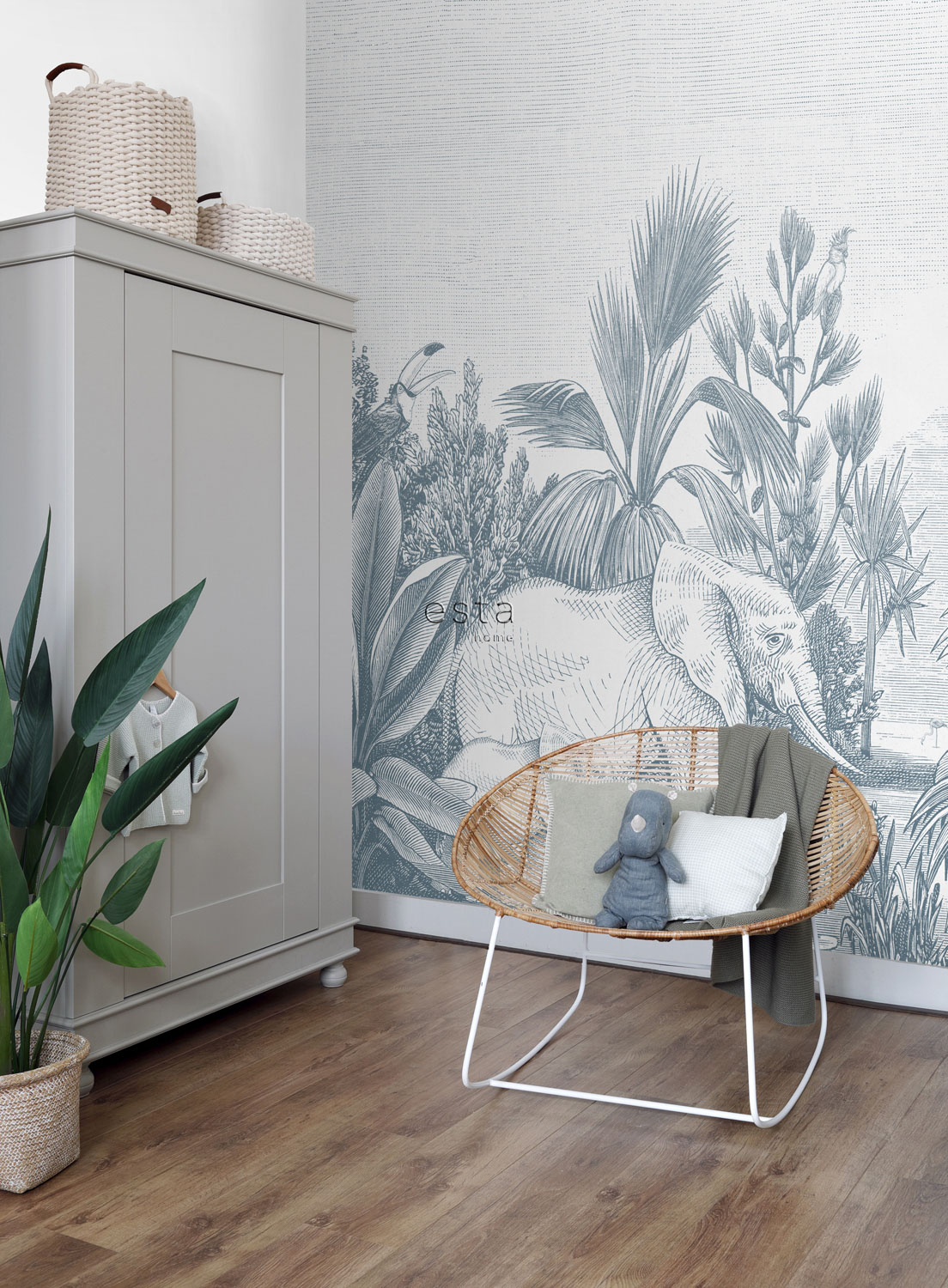 Dschungel Wandbild Elefanten Tiere blau 300 x 279 cm 159059