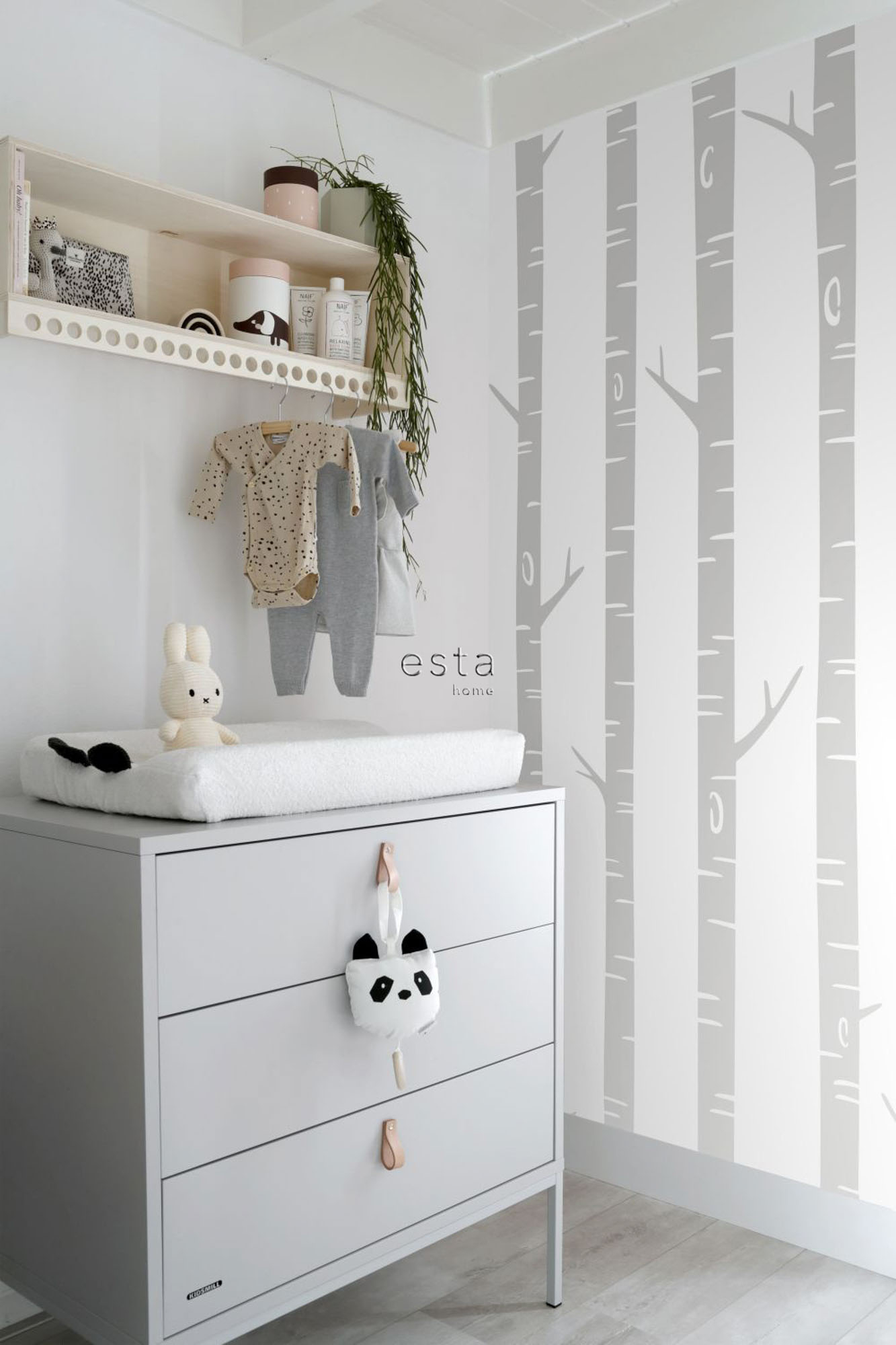 Wandbild Birkenstämme grau weiß 150 x 279 cm 158924