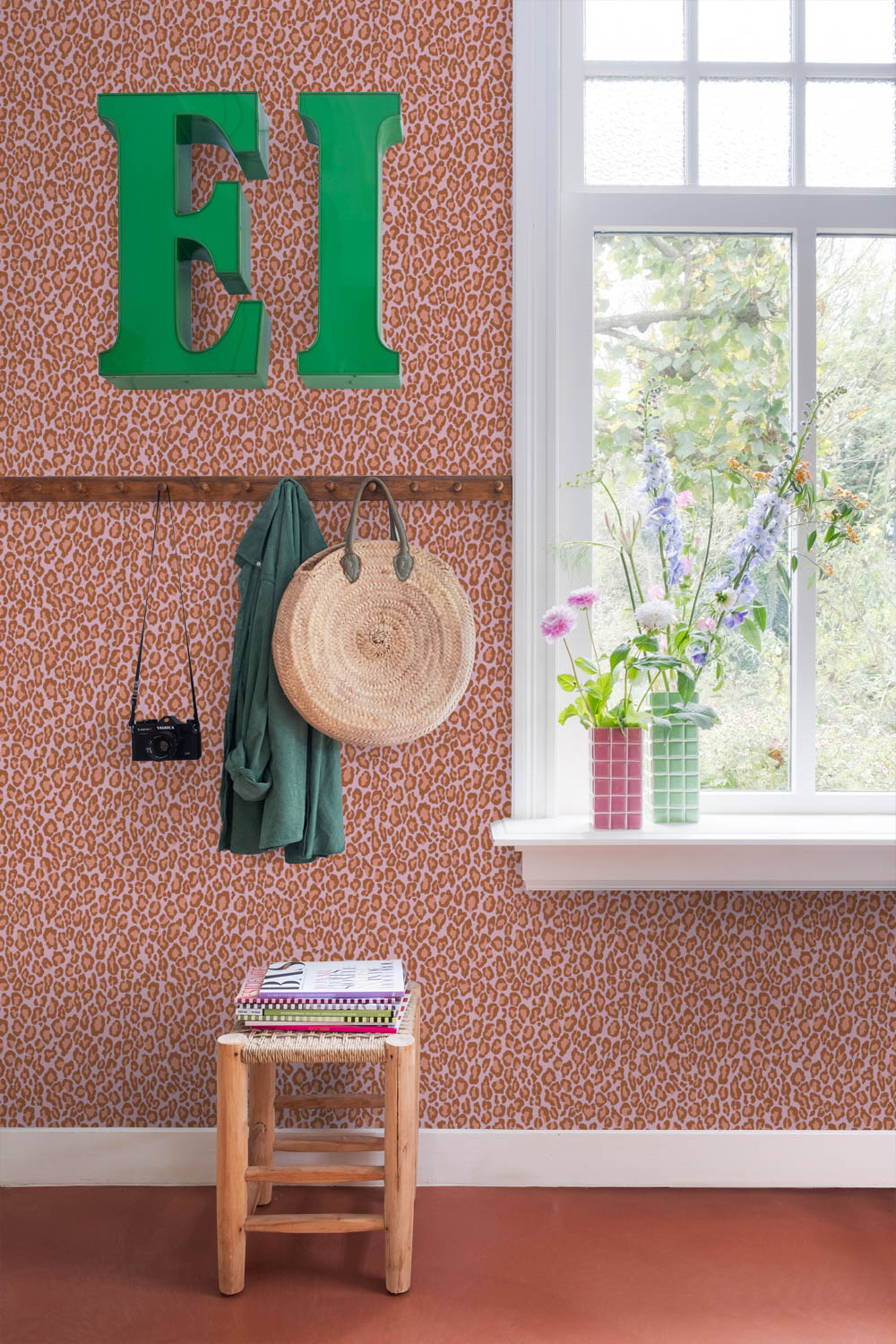 Tapete Leoparden Tapete Retro terracotta lila Vlies 131402