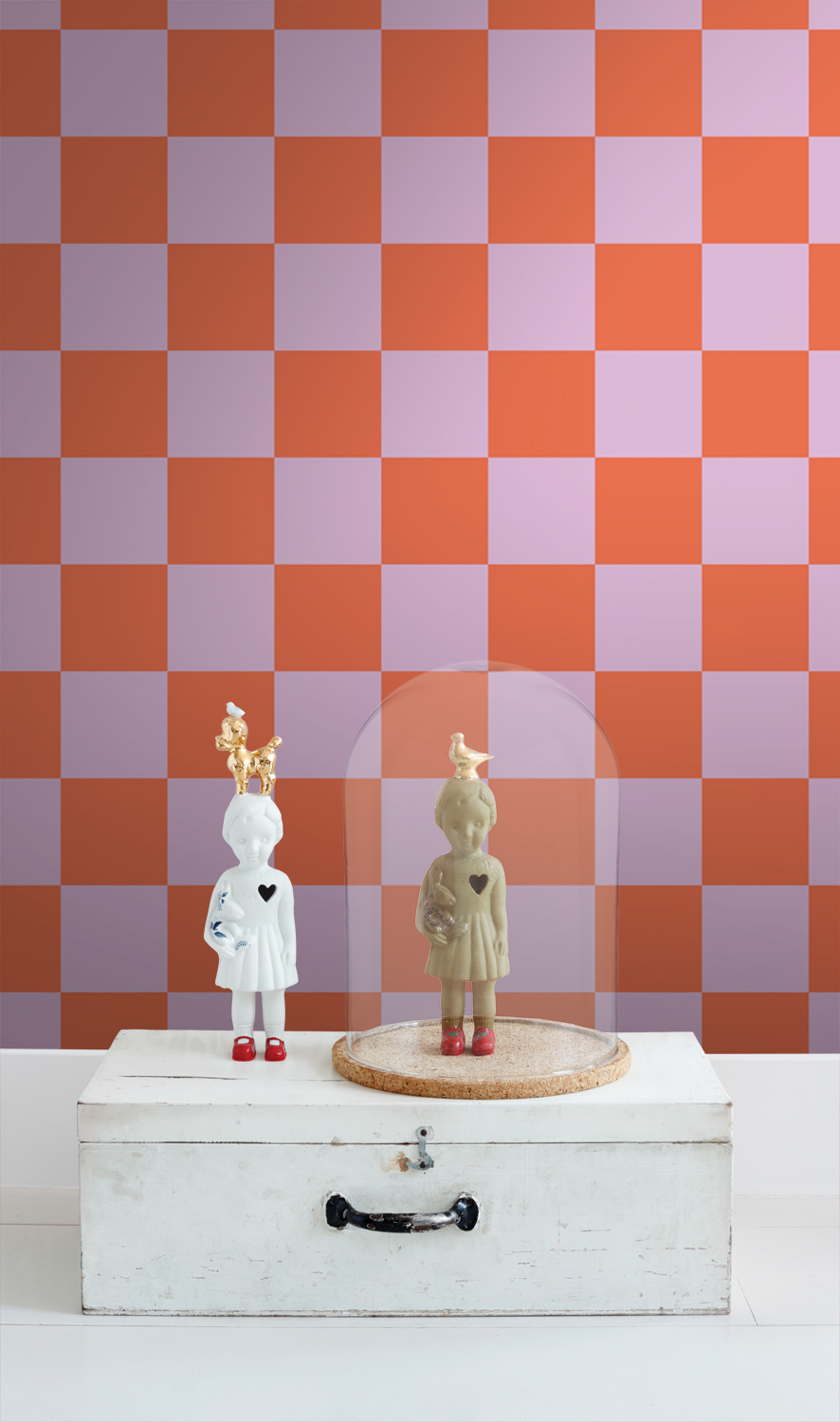 Tapete Schachbrett Tapete lila orange Vlies 130914