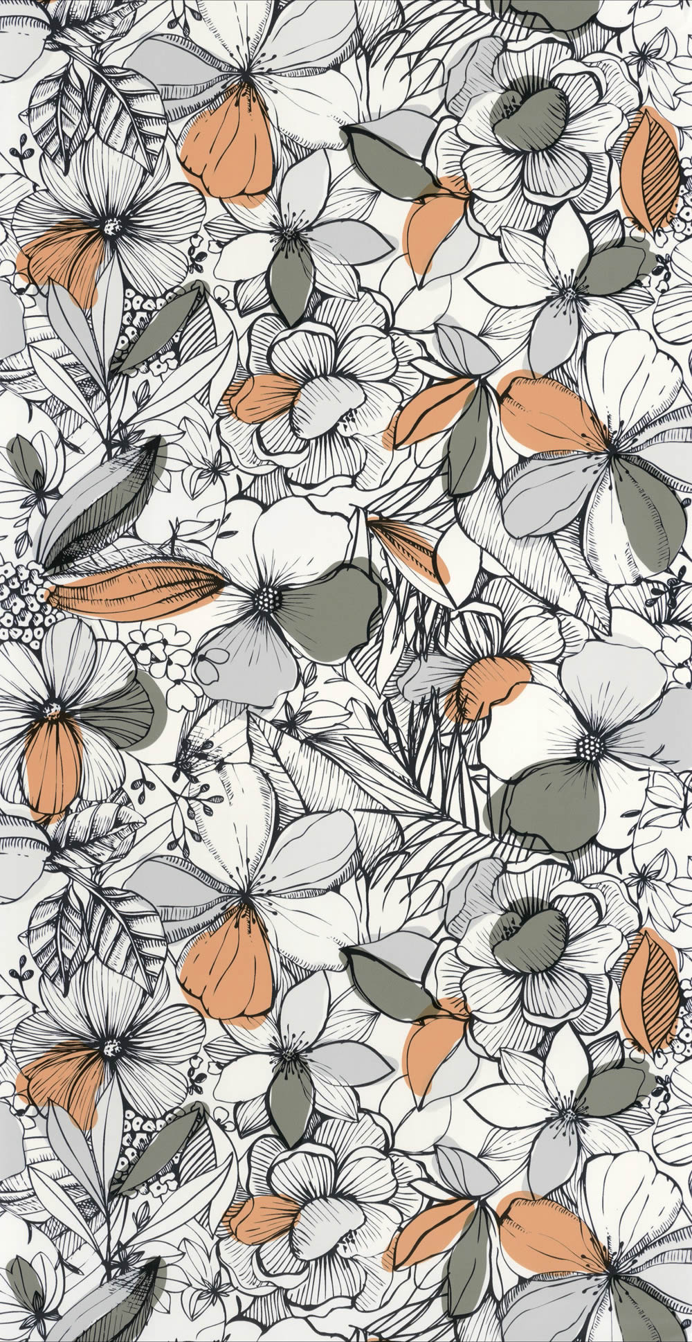 nature motif leaves flowers wallpaper gray green cream Young and free YNF103387070-36-YNF103387070.1M