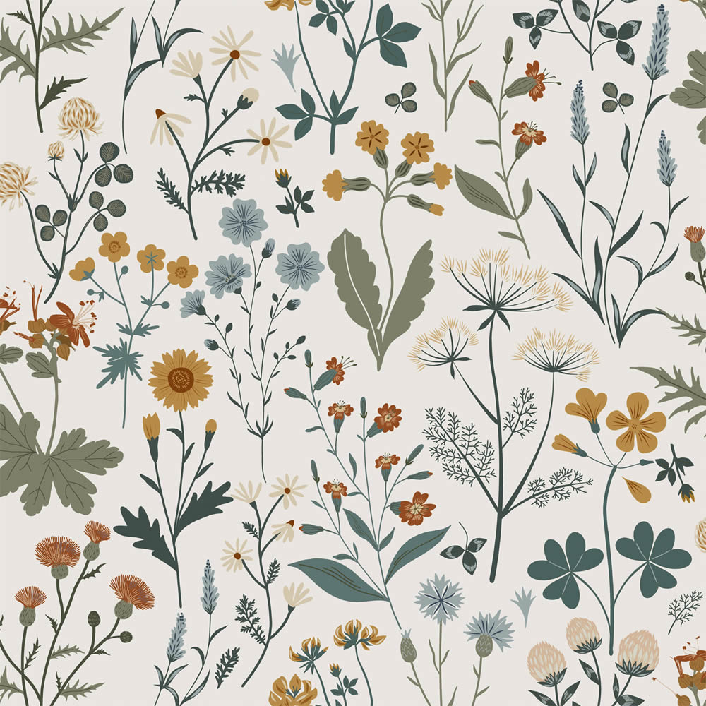 Tapete skandinavische Feldblumen beige Vlies 139391