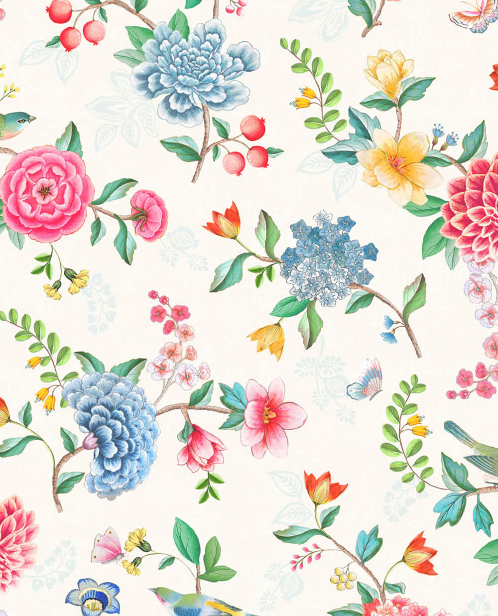 Wallpaper non-woven white colorful flowers Pip Studio 5 300100-55-300100