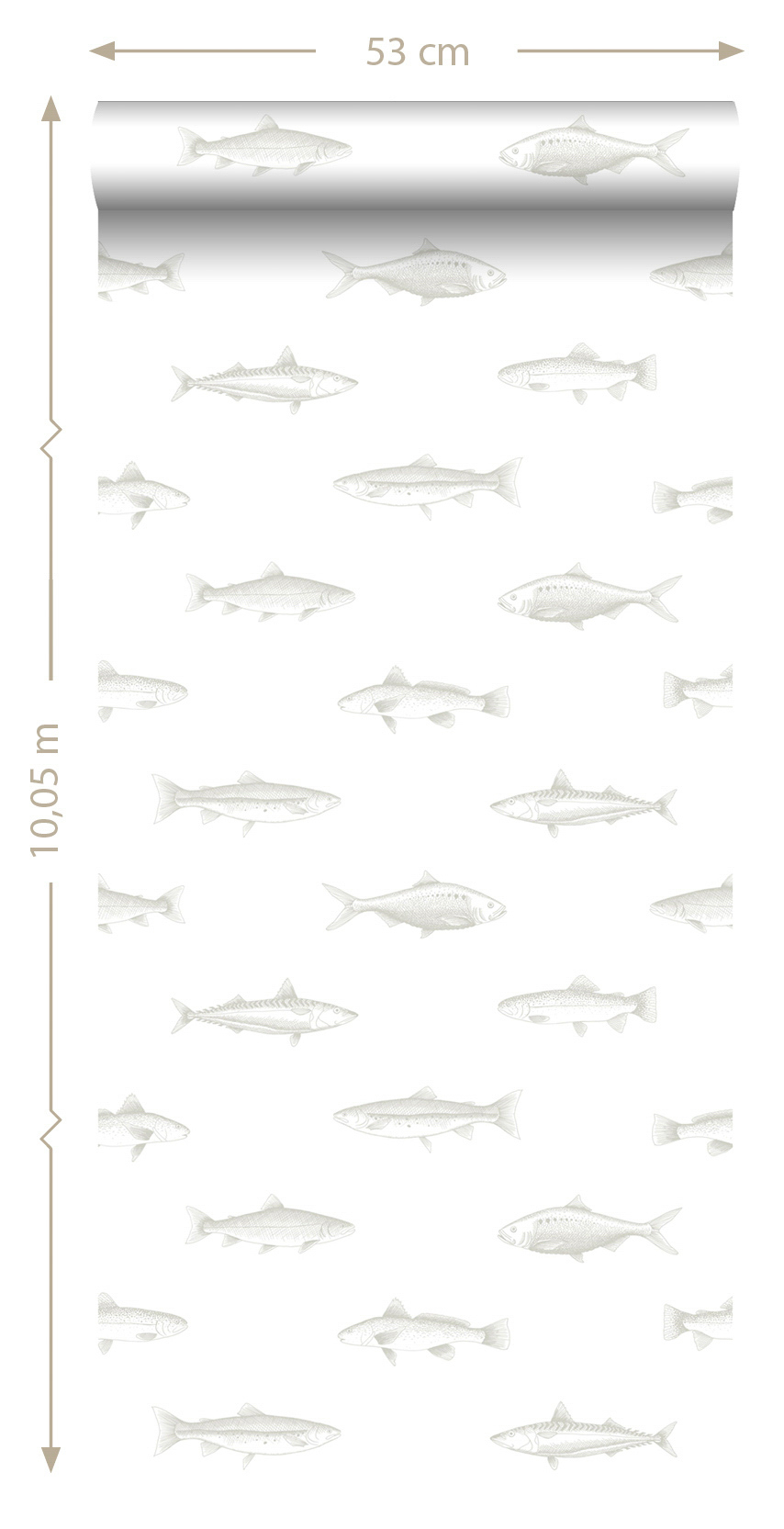 Fisch Tapete Federzeichnung weiß silber 138966