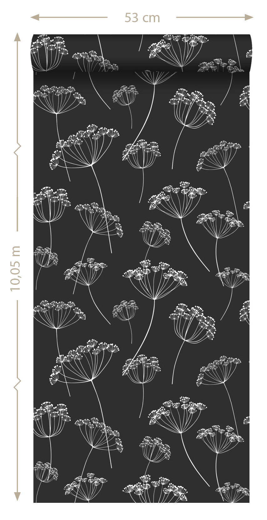 Tapete Scandi Tapete weiße Blumen schwarz Vlies 139105