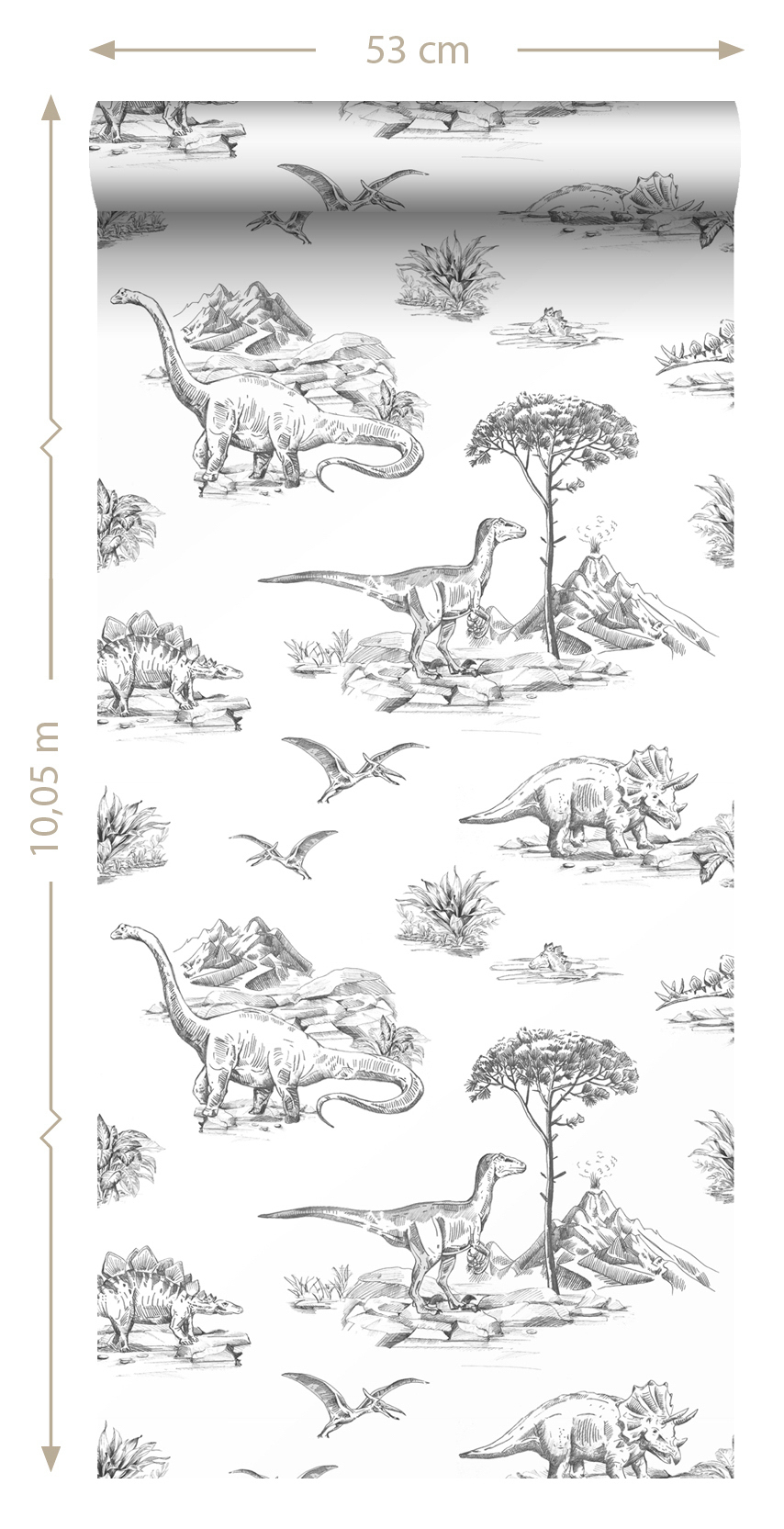 Dino Tapete Dinosaurier Pflanzen Vlies schwarz weiß 139269