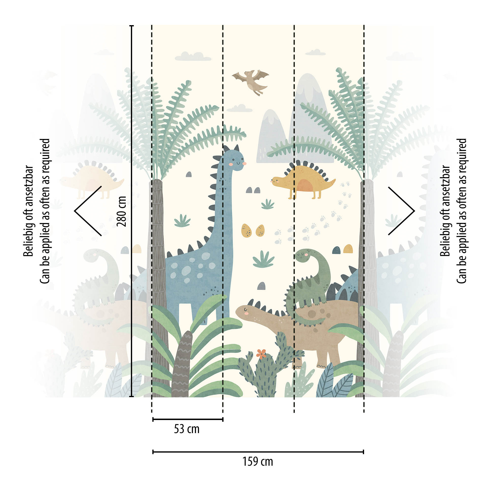 Wandbild Dinosaurier Dinos im Dschungel 159 x 280 cm 792887