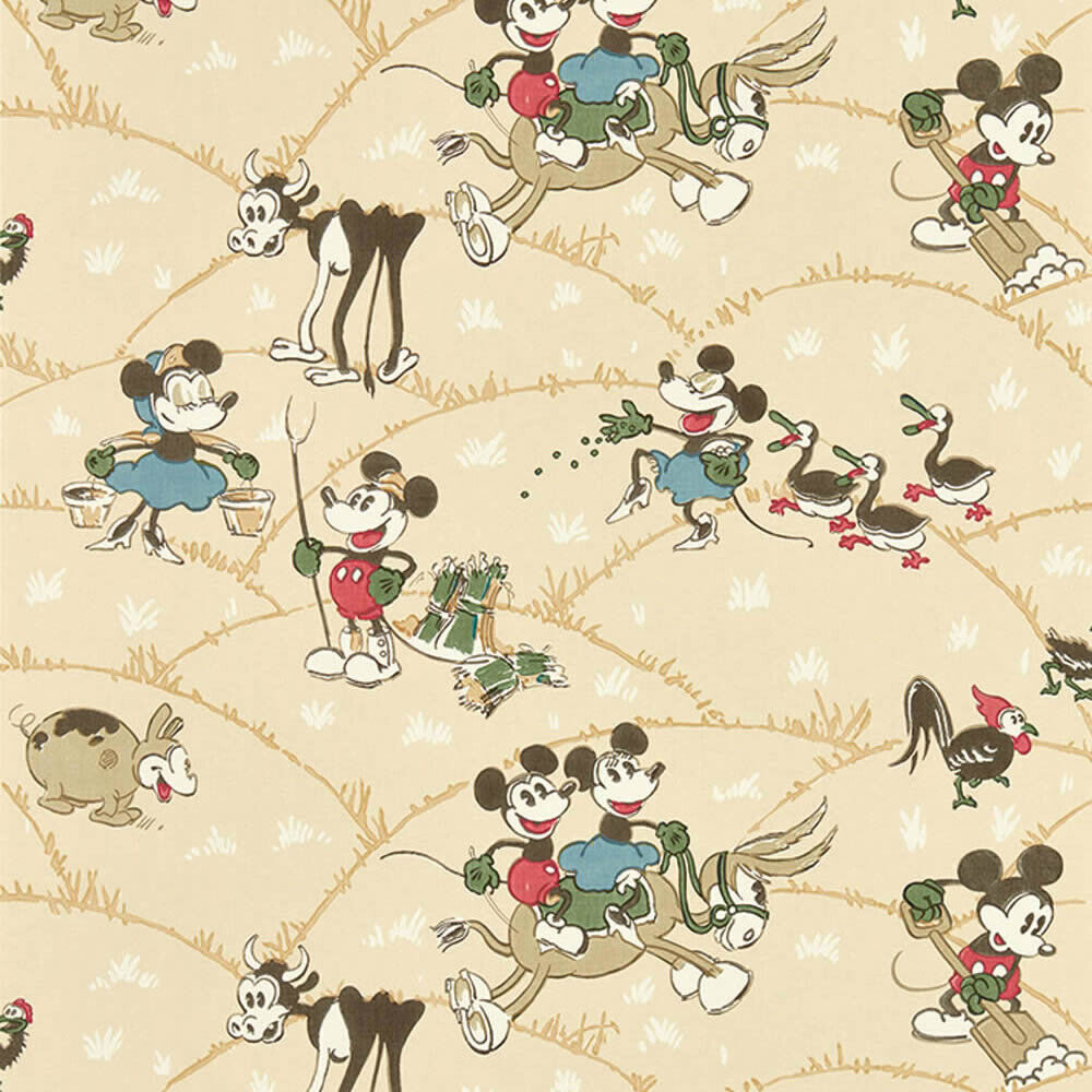 Vliestapete Micky Maus und Minni Maus Bauernhoftiere Disney beige DDIW217267-60-DDIW217267.1M