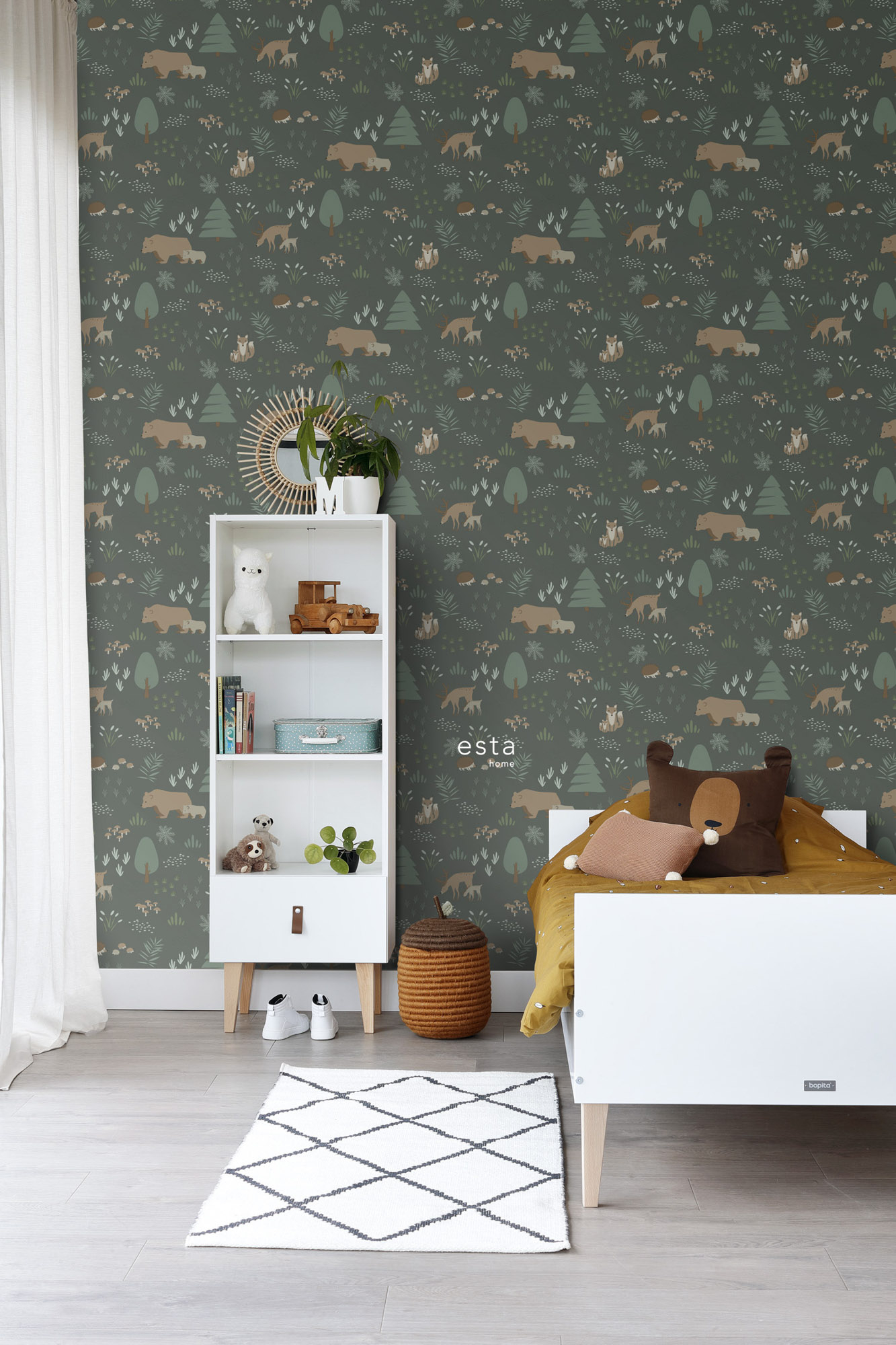 Waldtiere Tapete Wald Skandi Vlies dunkelgrün 139249
