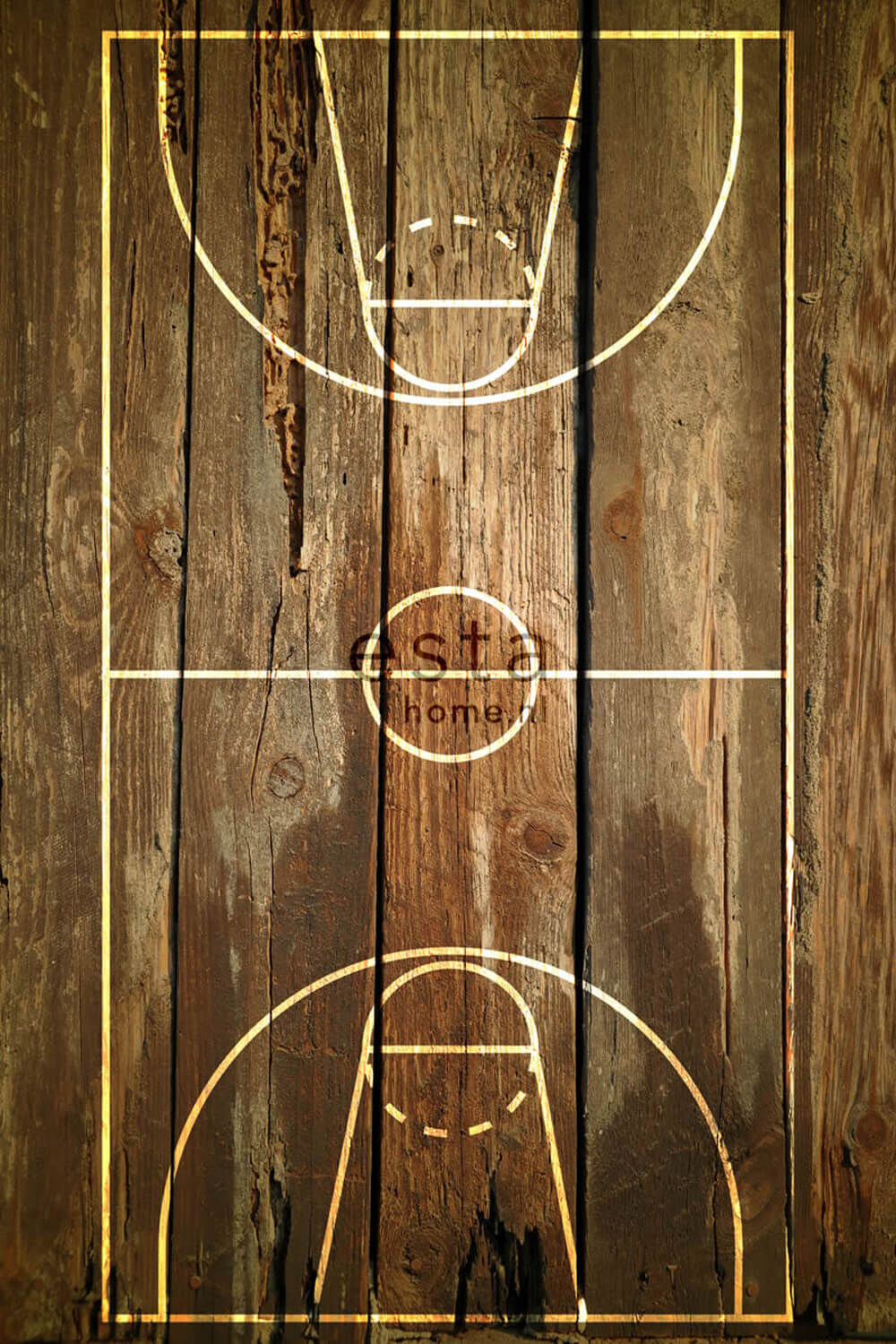 Basketball field wooden slats mural