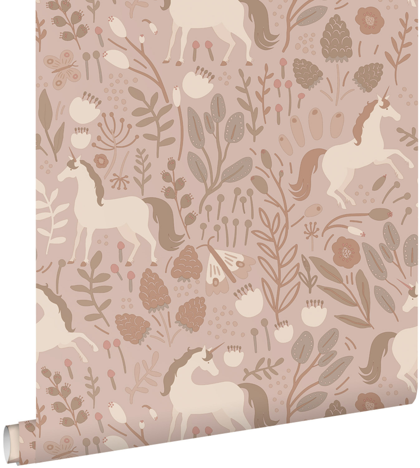 Süße Mädchen Einhorntapete märchenhafte Vliestapete beige