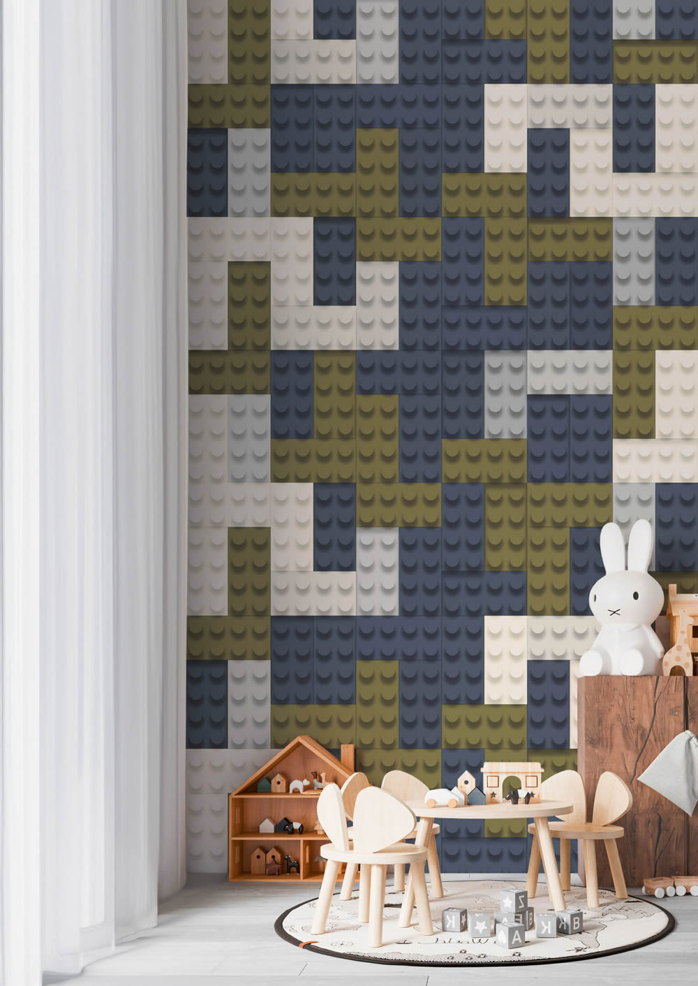 Wandbild Vlies Logosteine Camouflagemuster blau grün 770651-8-770651