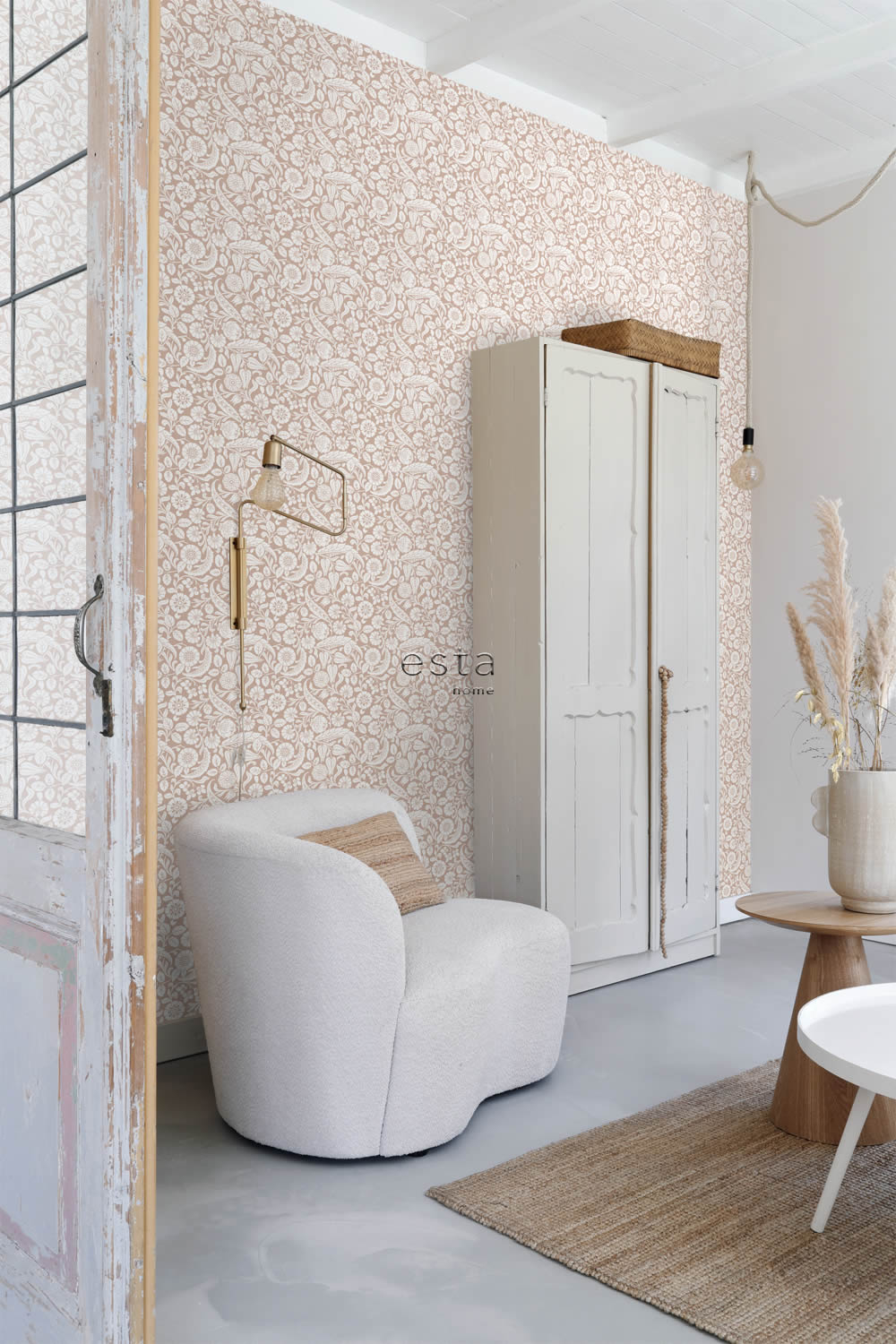 Tapete Vintage Blumen Blätter rosa 139330