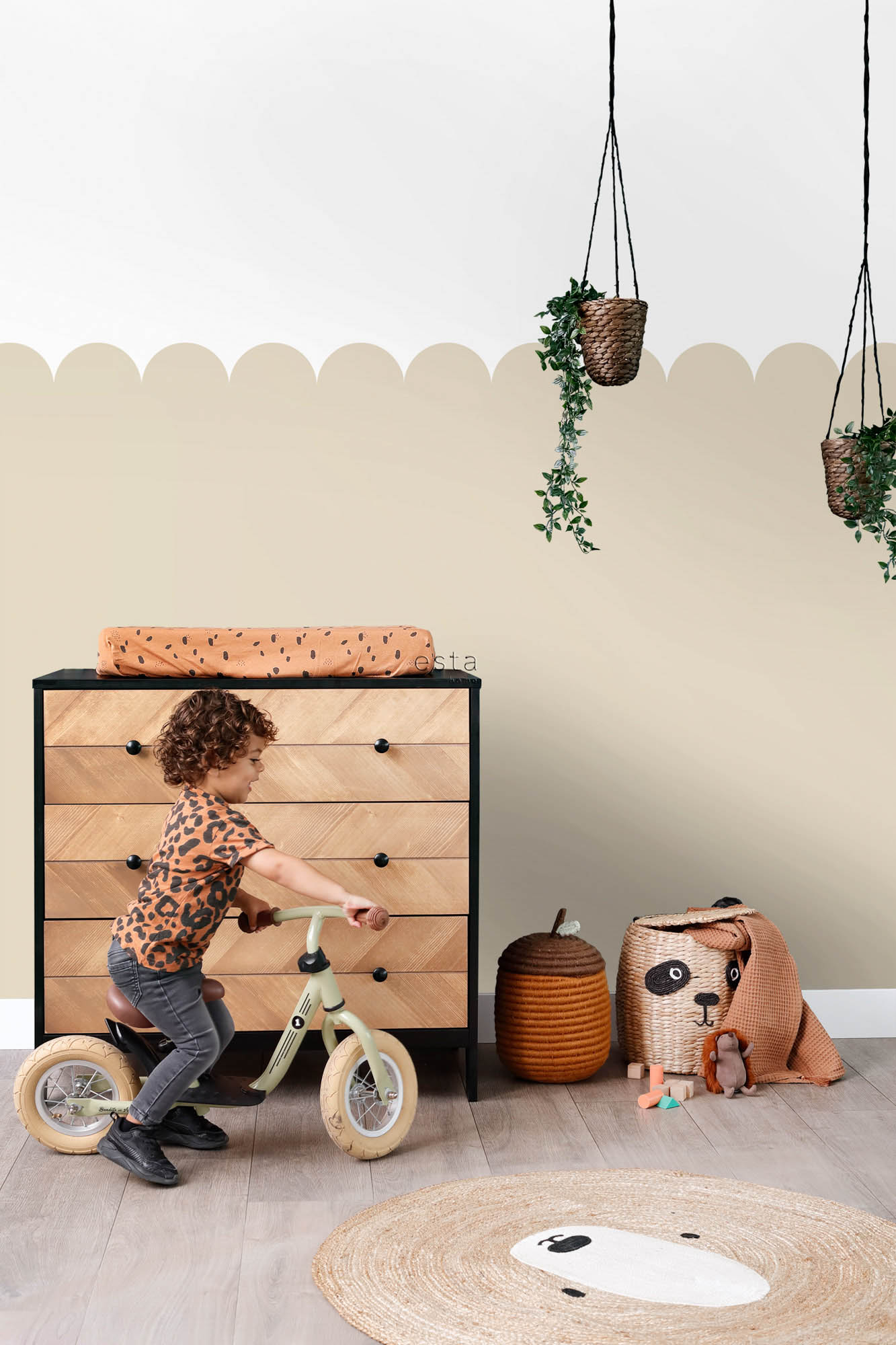 Wandbild zweifarbig halbhohe Wandverkleidung 2 Bahnen beige