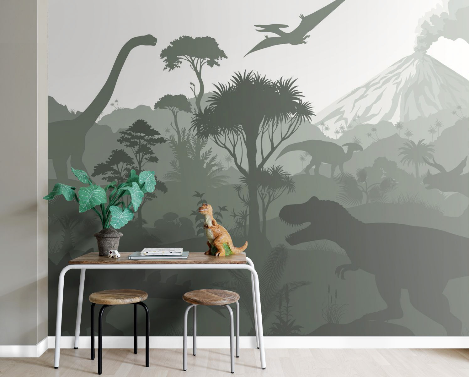 Wandbild Dinosaurier Natuttapete Kreidezeit 6 Bahnen grün