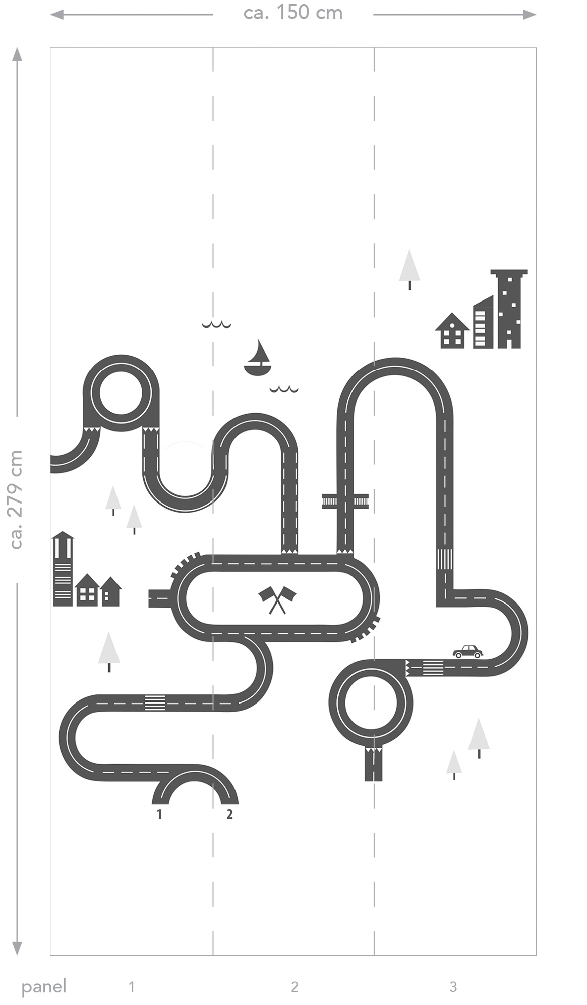 Wandbild Straße schwarz weiß 139.5 x 279 cm 158836