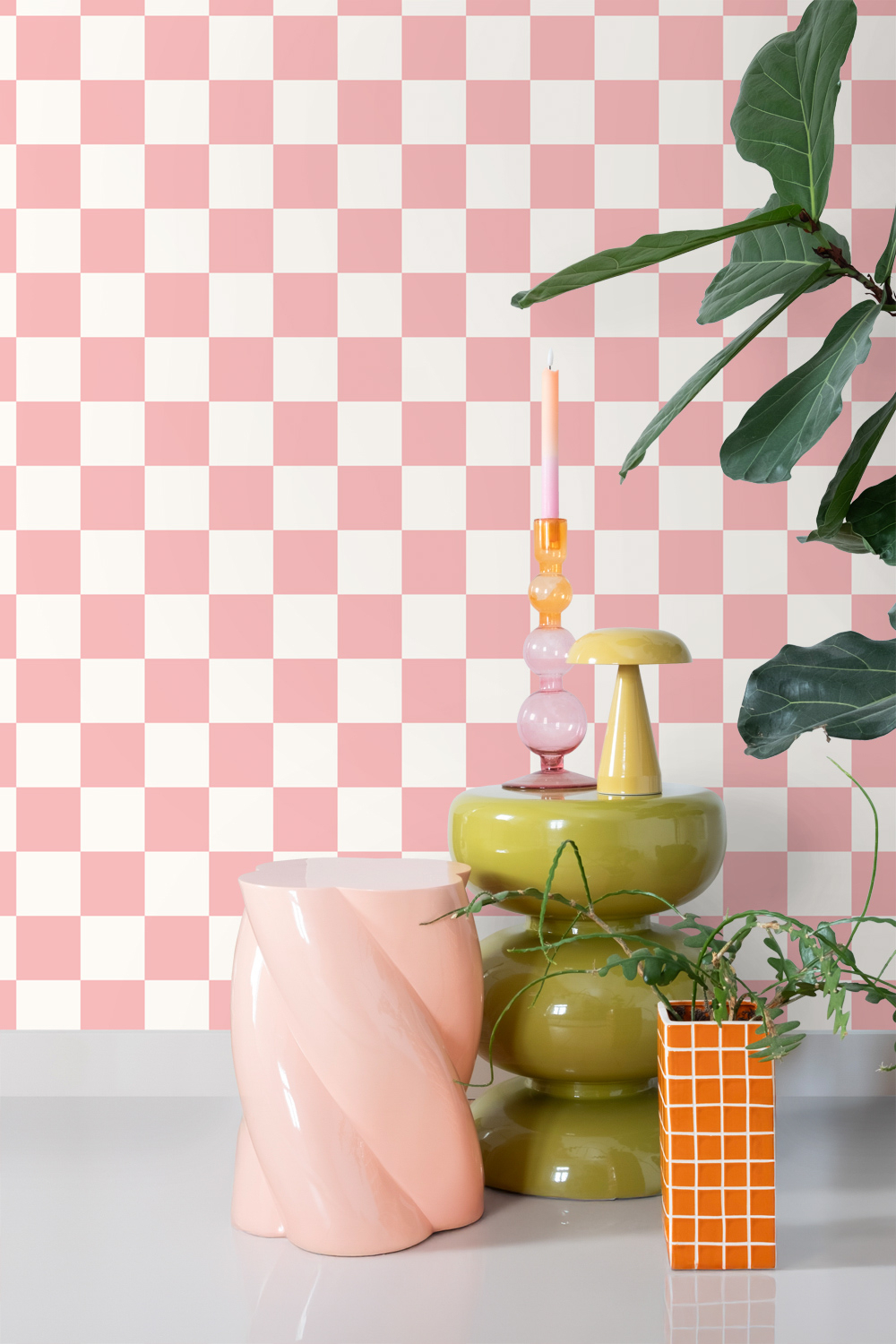Tapete Vliestapete Karomuster rosa weiß 139998