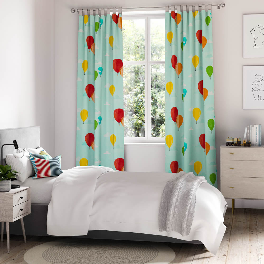Stoff bunte Luftballons blau HLTF120944