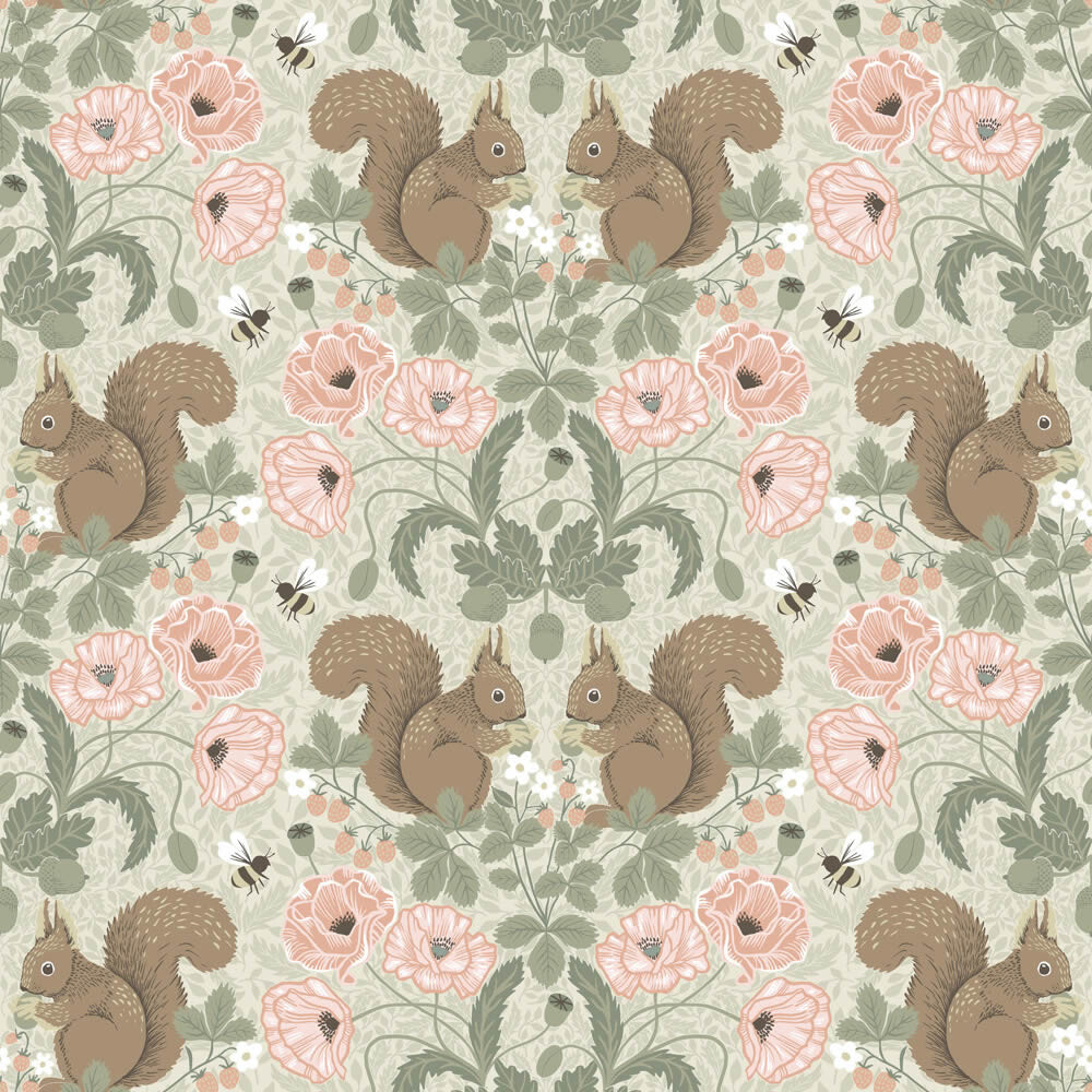 Tiere im Wald Coole Vliestapeten Vliestapete blassgrün und rosa Grönhaga Rasch Textil 044120-23-044120.1M