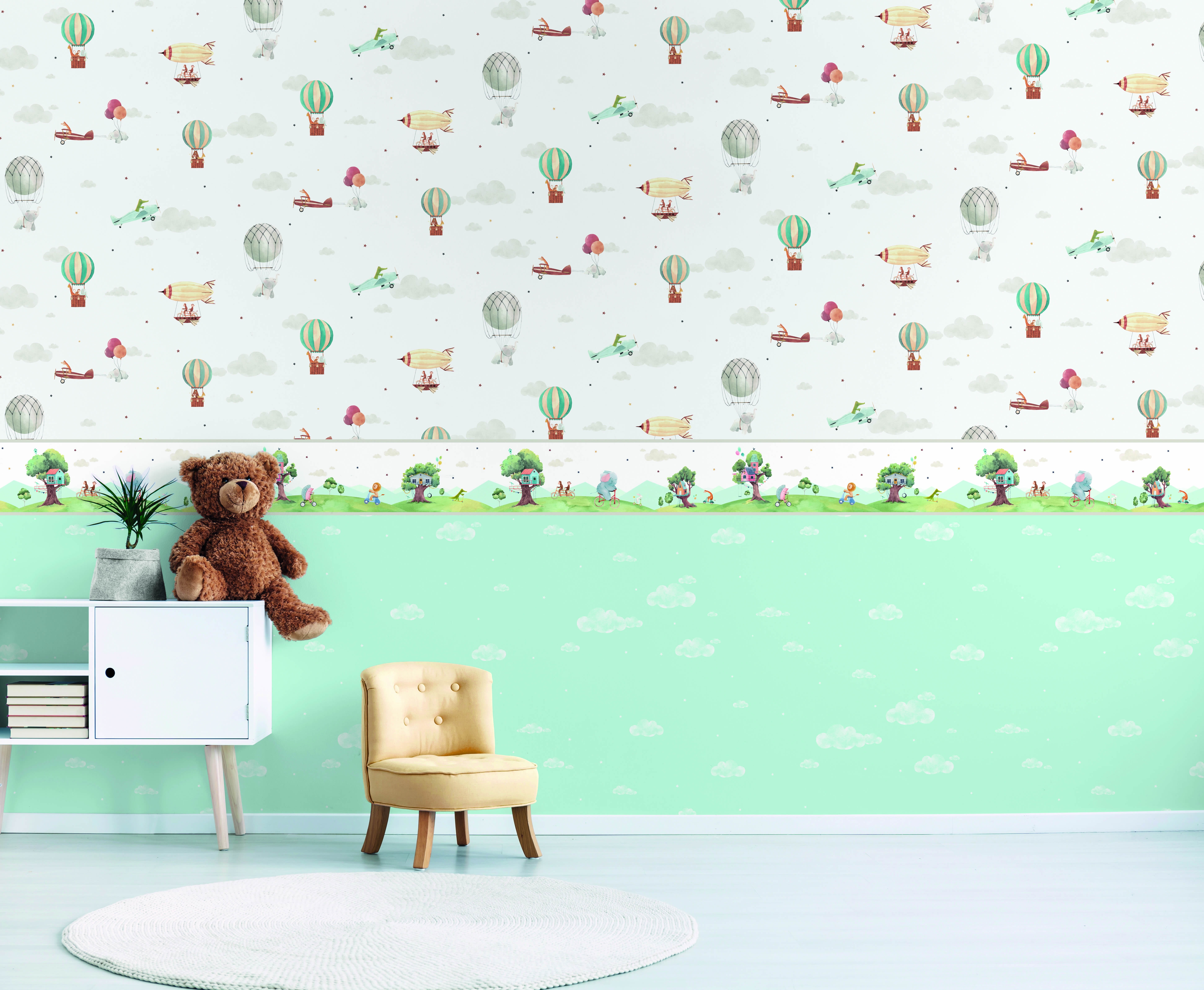 Weiß und bunte Borte Tiere in der Natur Pippo Rasch Textil 104742-23-104742.1M