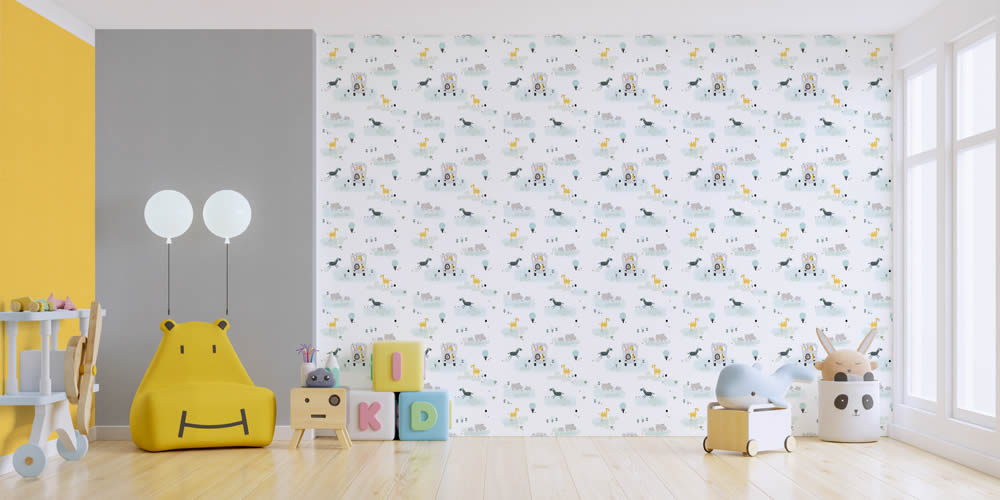 Africa Safari wallpaper white and colorful Little Love AS Creation 381141-8-381141.1M